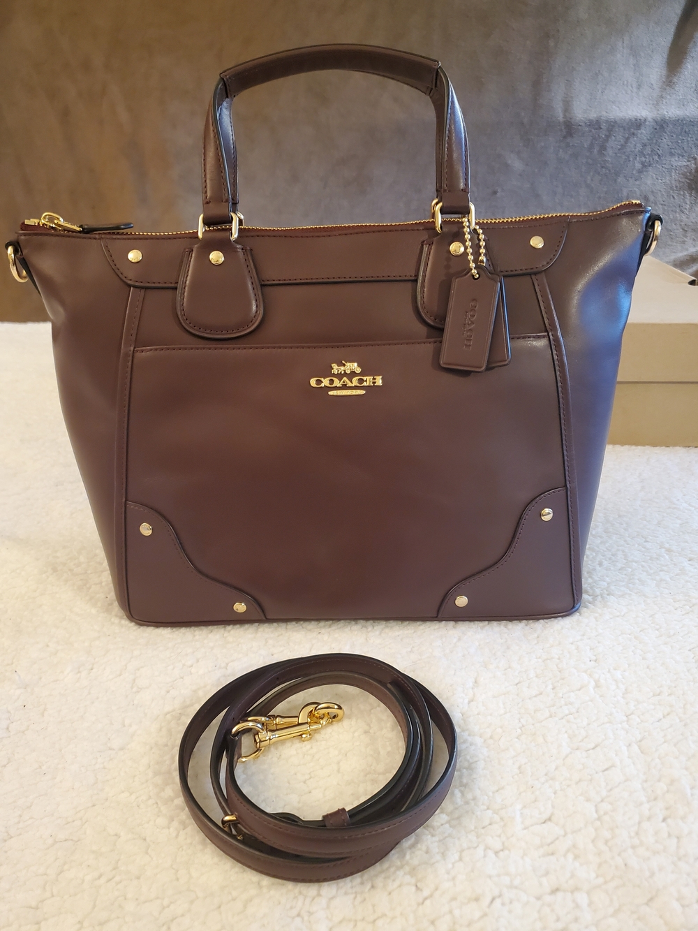 NWOT COACH Mickie Satchel in Oxblood/Deep Burgundy Grain Leather-Style: 25032E